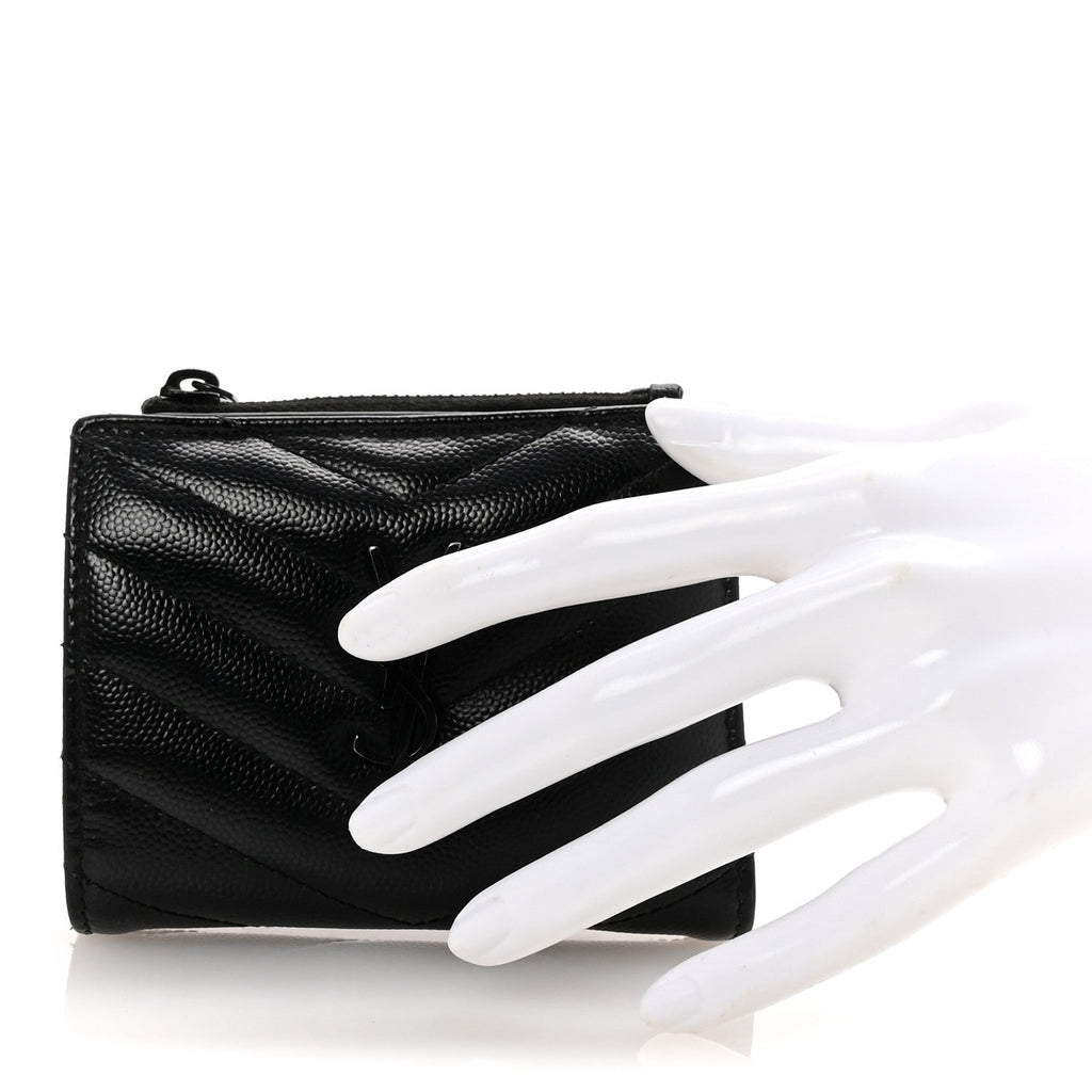 Grain De Poudre Matelasse Chevron Monogram Zipped  Case Black
