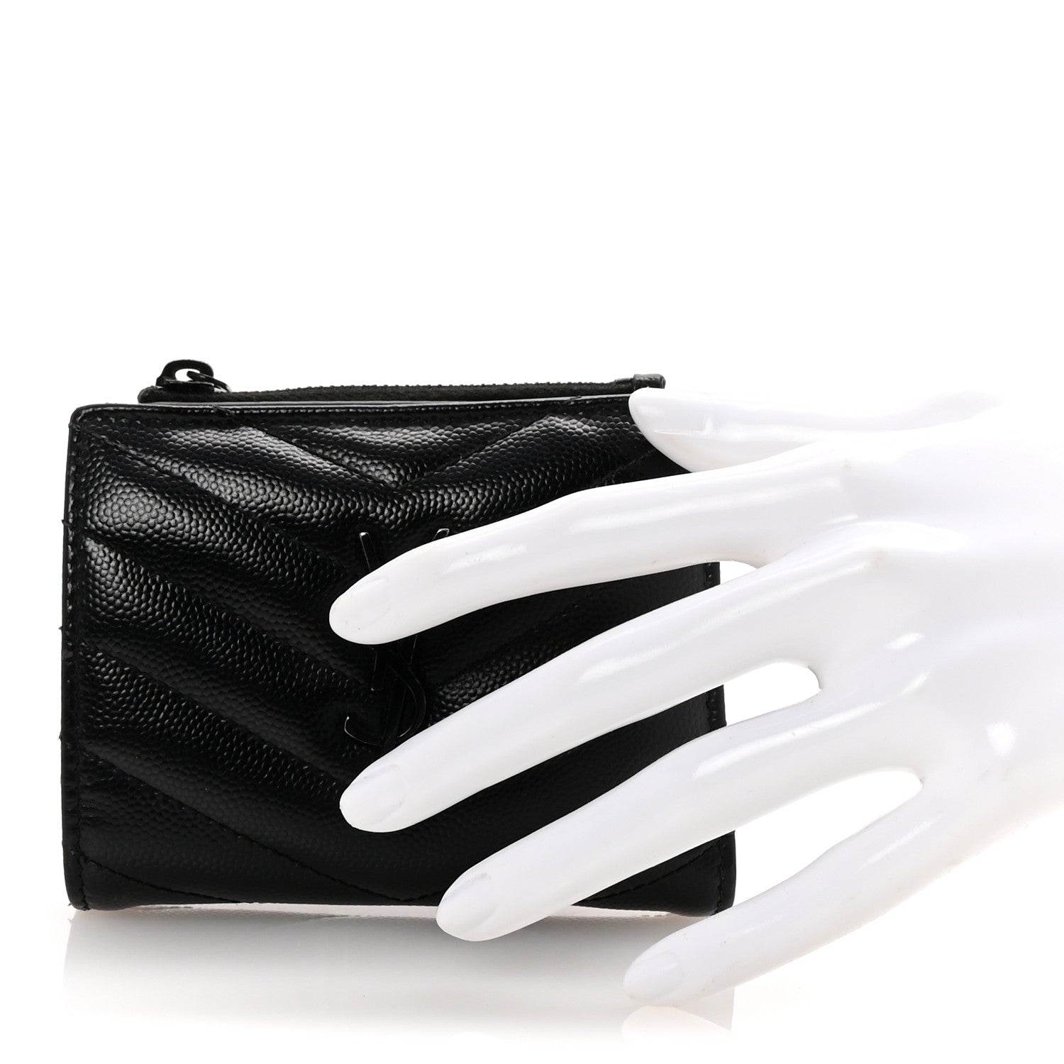 Grain De Poudre Matelasse Chevron Monogram Zipped  Case Black