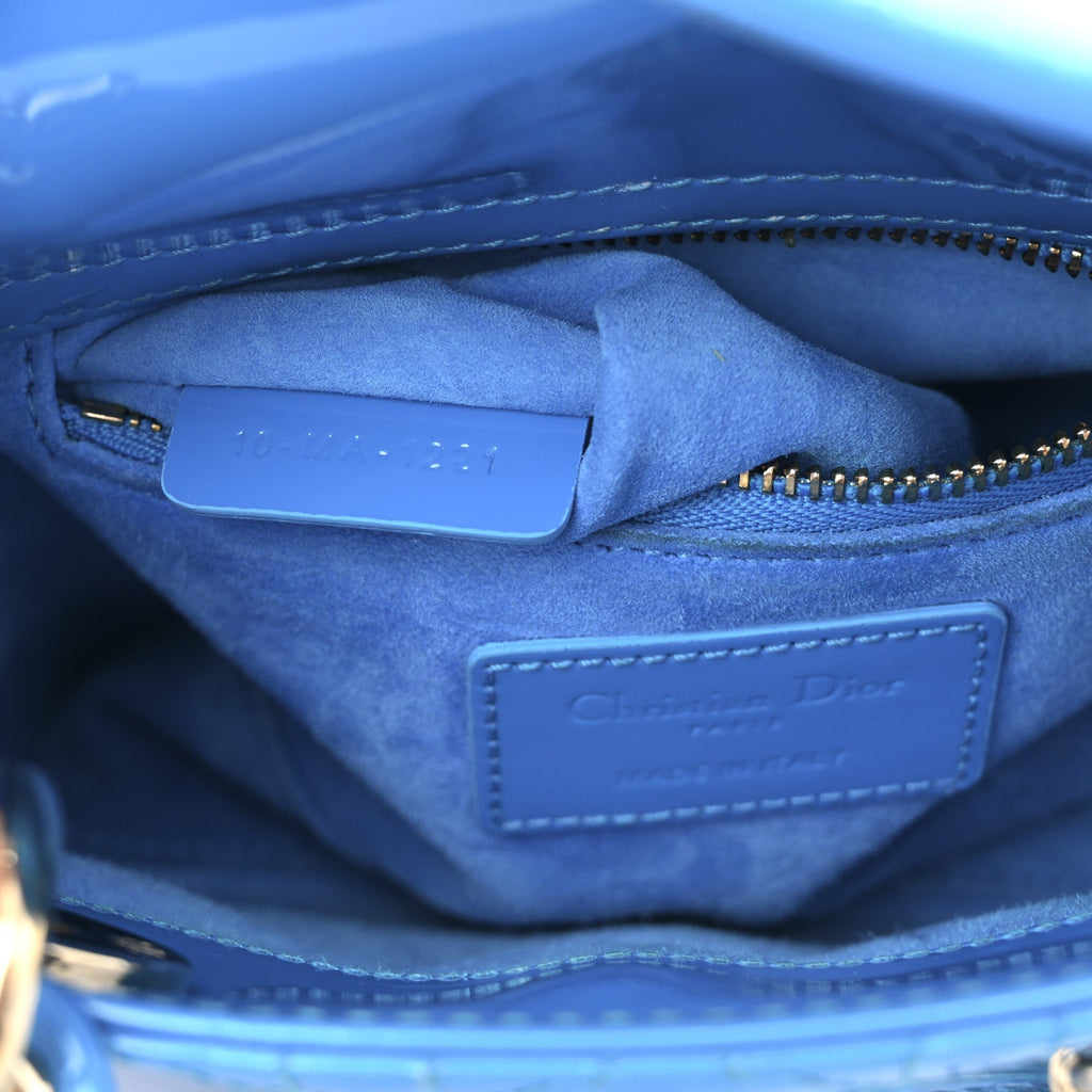 Patent Cannage Mini Lady Dior Blue