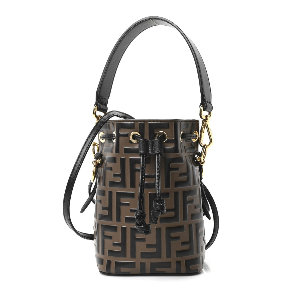 Vitello Liberty F is Fendi Bi-Color FF 1974 Embossed Mini Mon Tresor Bucket Bag Maya Black