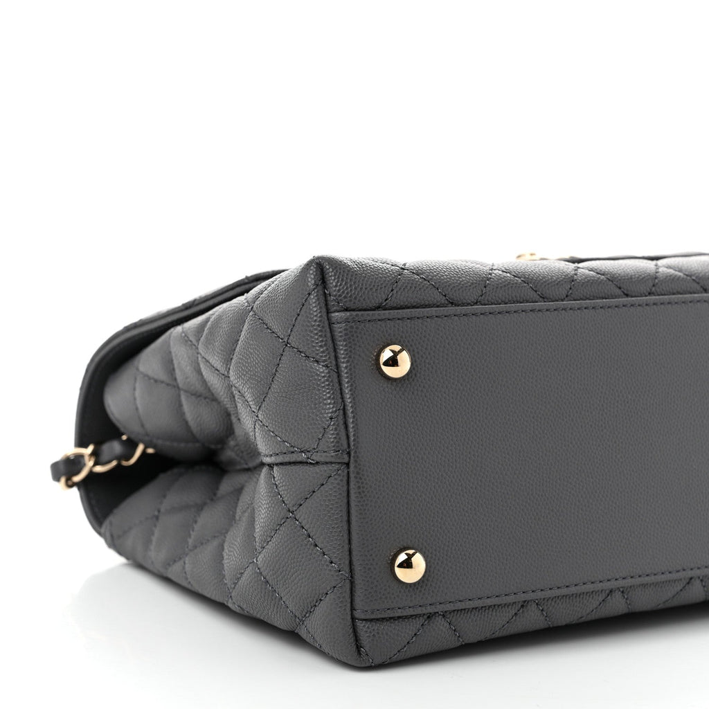 Caviar Quilted Small Coco Handle Flap Dark Grey