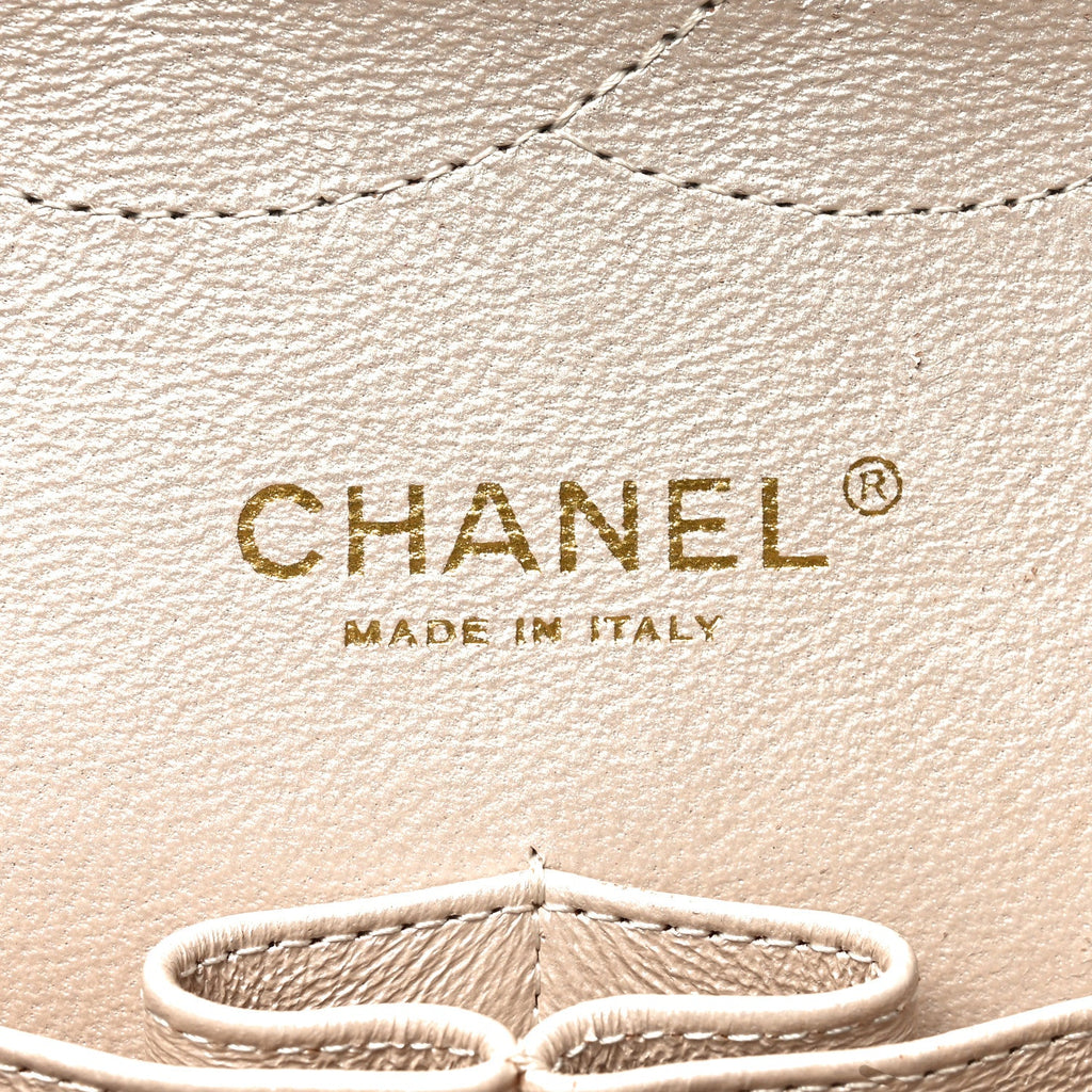 Iridescent Caviar Quilted Jumbo Double Flap Beige