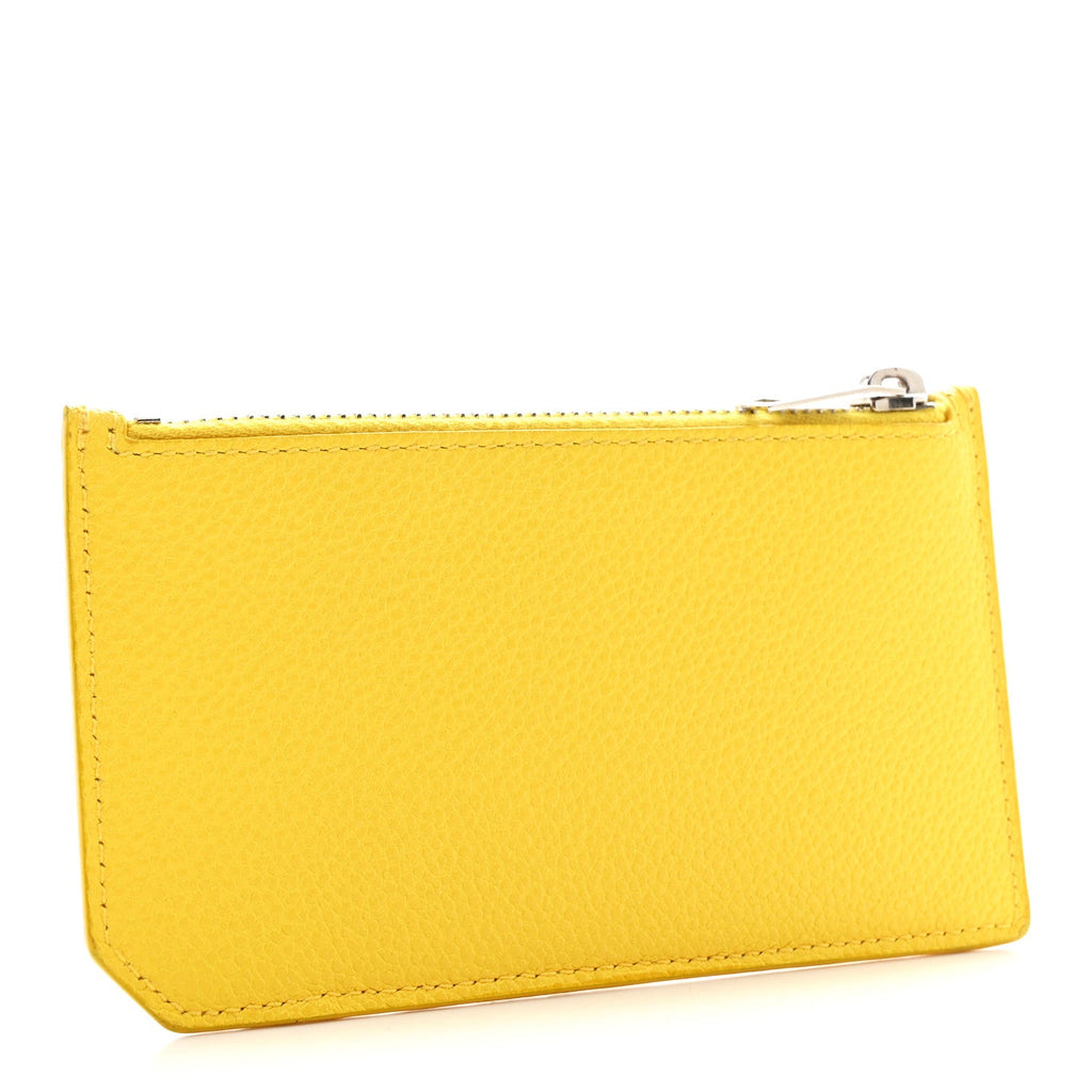 Grained Calfskin 5 Fragments Zip Pouch  Holder Sunflower