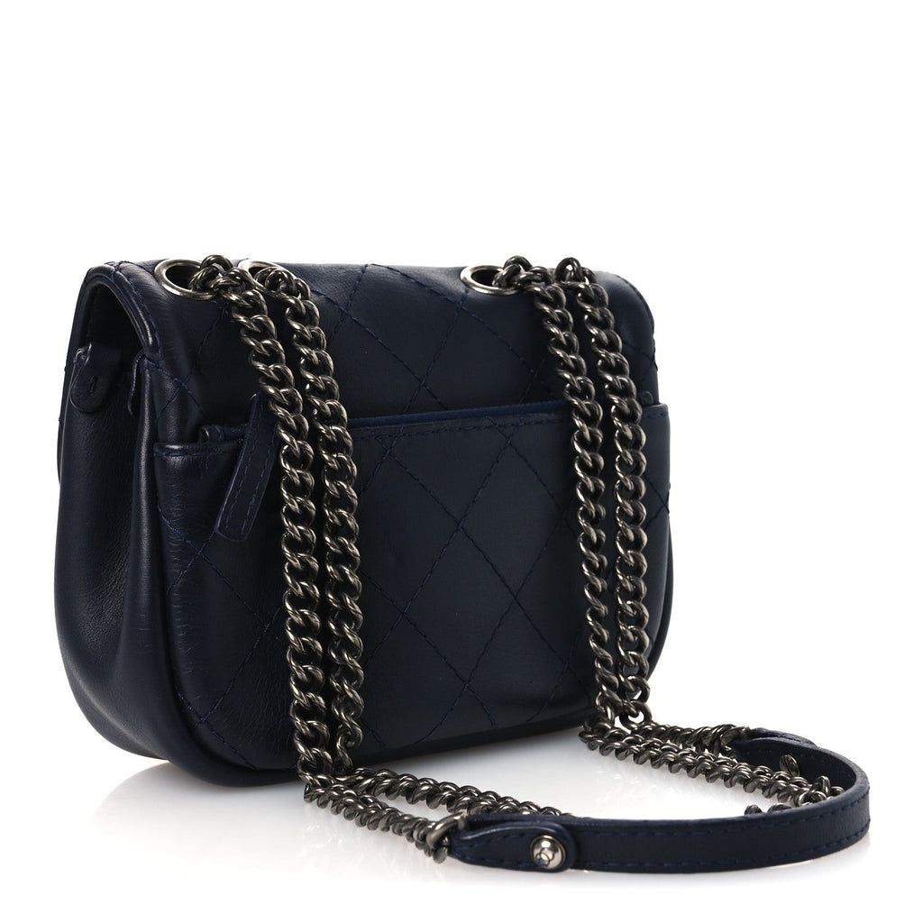 Calfskin Stitch CC Small Flap Navy Blue