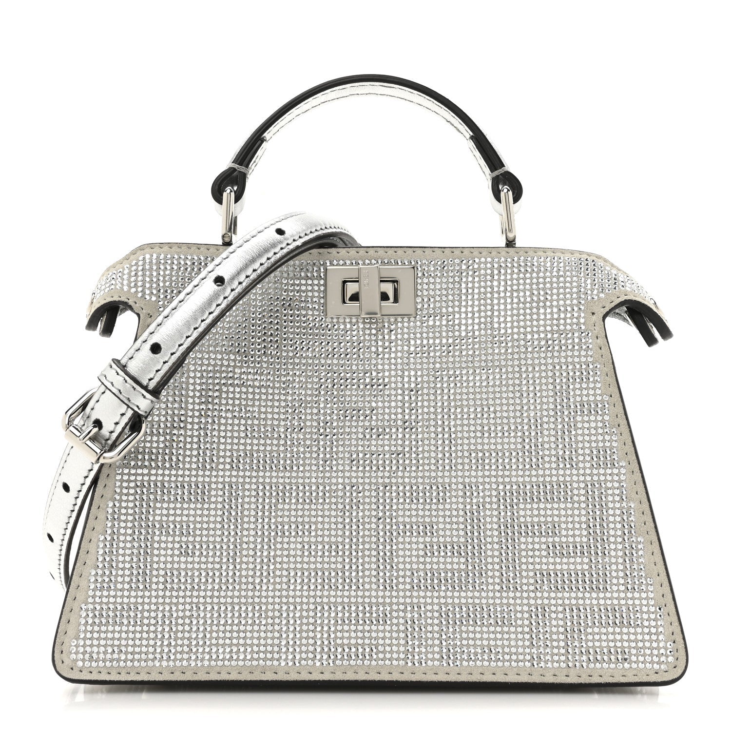 Crystal Vitello Laminato FF Petite Peekaboo I SEE U Satchel Crystal Argento