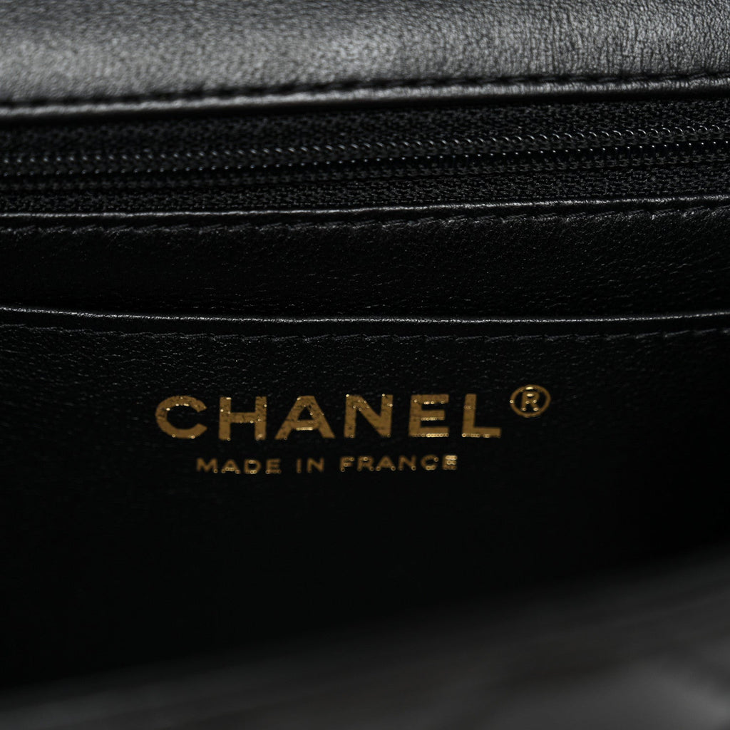 Lambskin Quilted Mini Top Handle Rectangular Flap Black