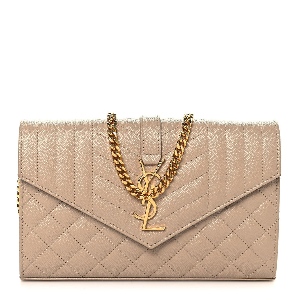 Grain De Poudre Mixed Matelasse Triquilt Monogram Chain Wallet Dark Beige