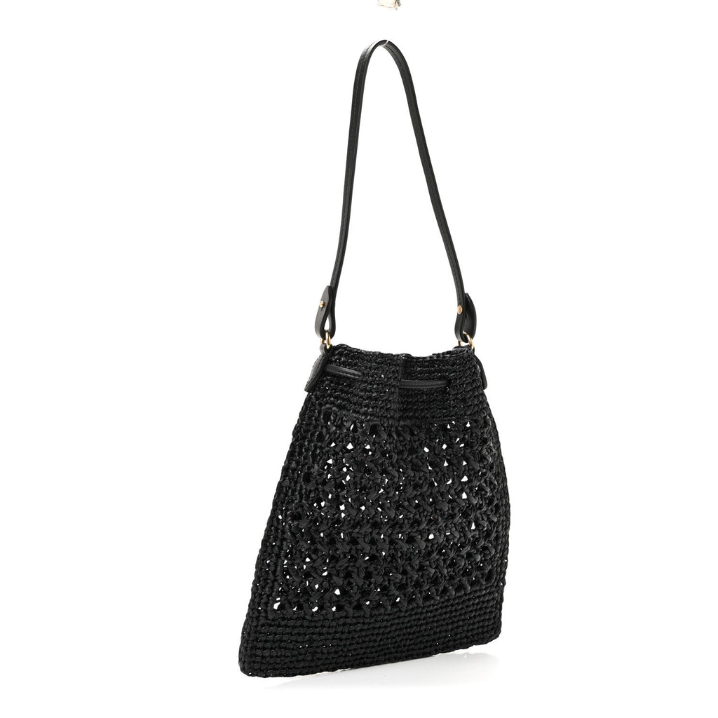 Raffia Crochet Drawstring Pouch Black Naturale