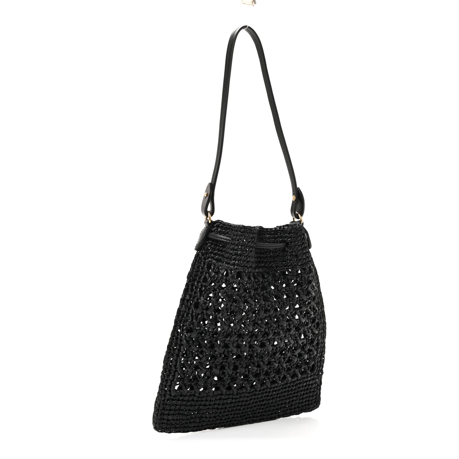 Raffia Crochet Drawstring Pouch Black Naturale