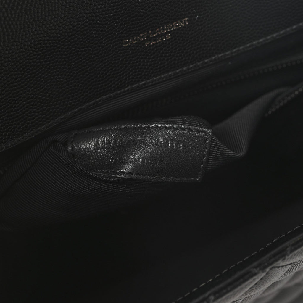 Grain De Poudre Textured Mixed Matelasse Large Triquilt Monogram Monochrome Satchel Black
