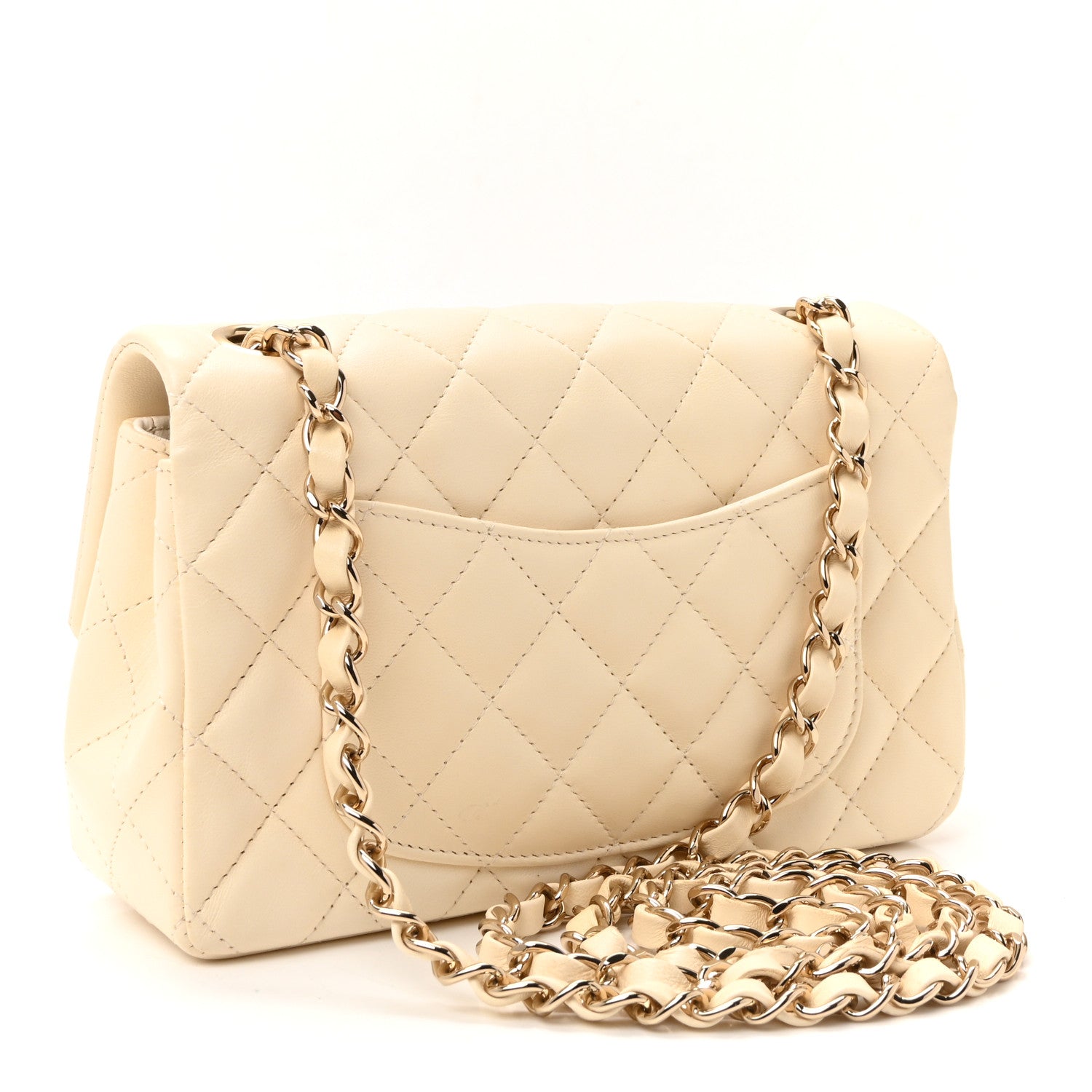 Lambskin Quilted Mini Rectangular Flap White