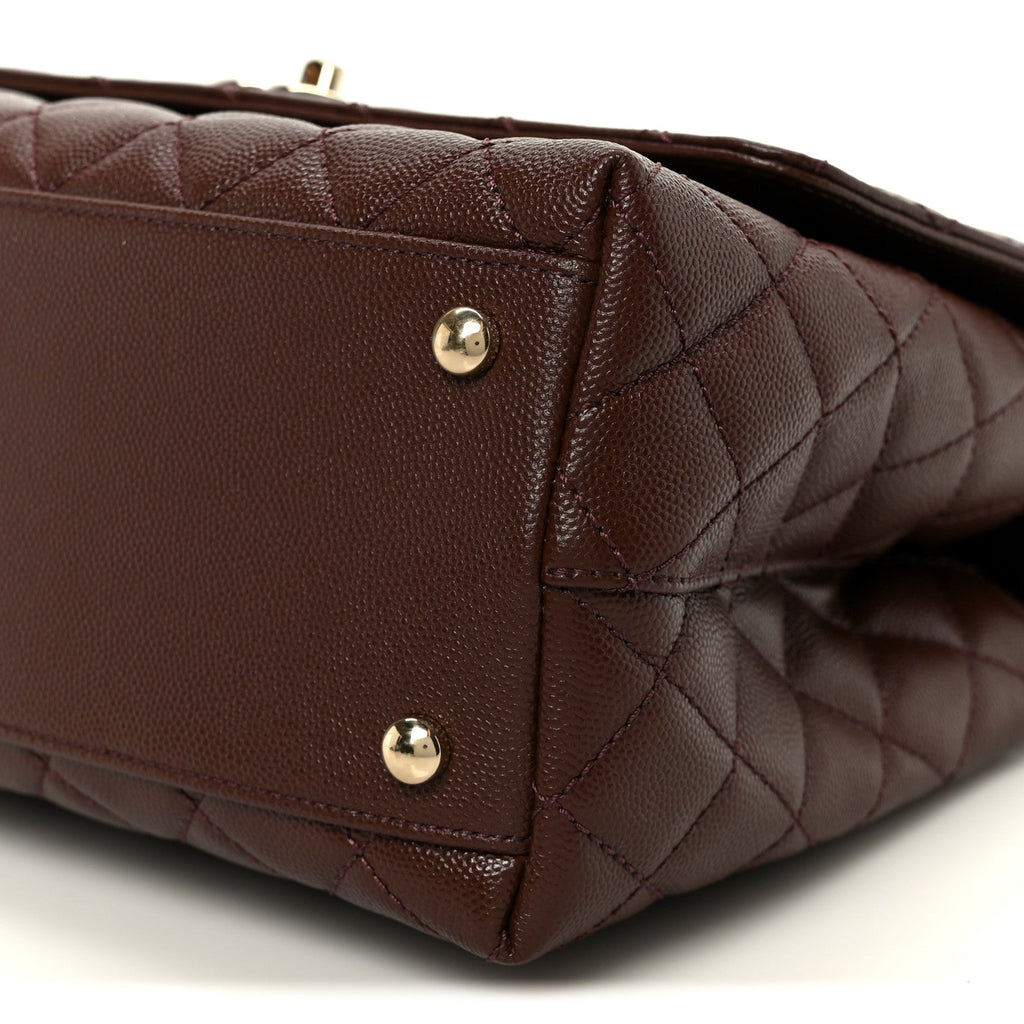 Caviar Quilted Small Coco Handle Flap Dark Brown