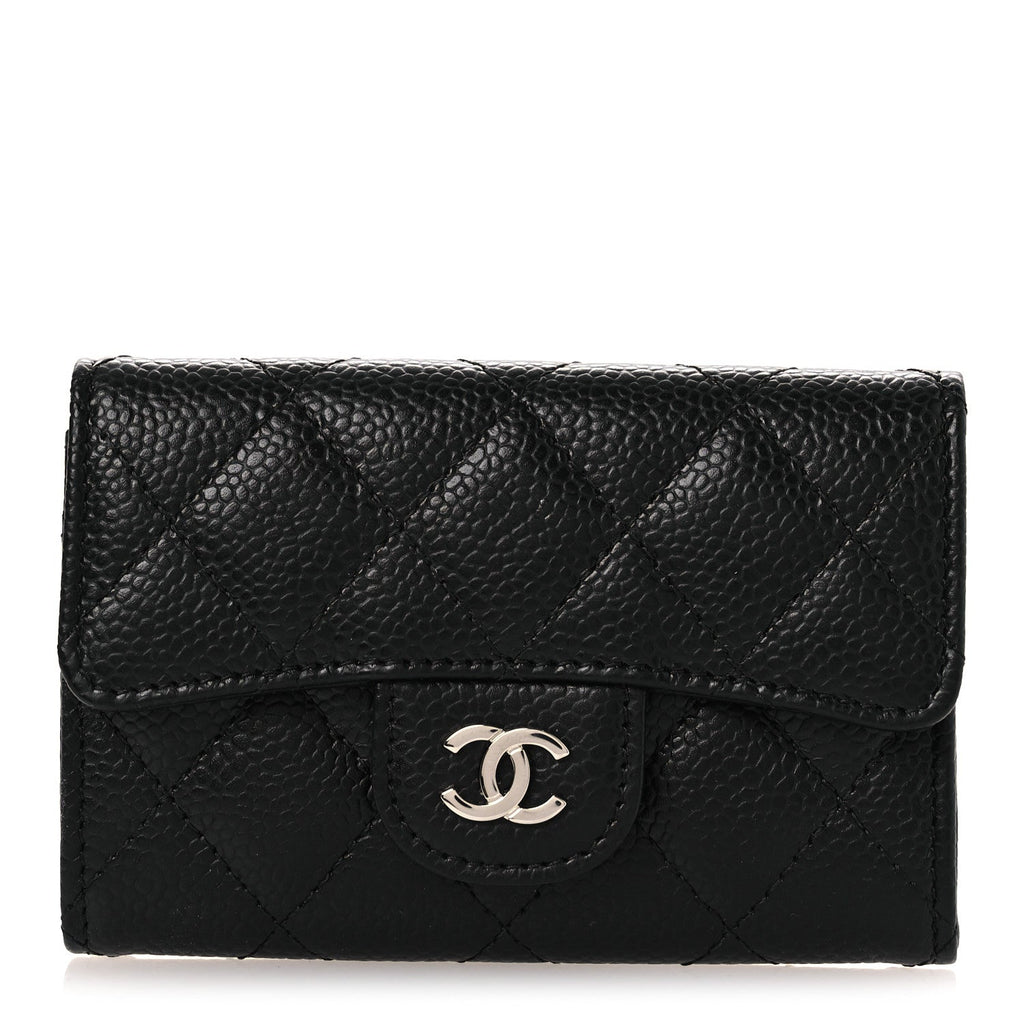 Caviar Quilted Flap  Holder Wallet Black