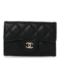 Caviar Quilted Flap  Holder Wallet Black