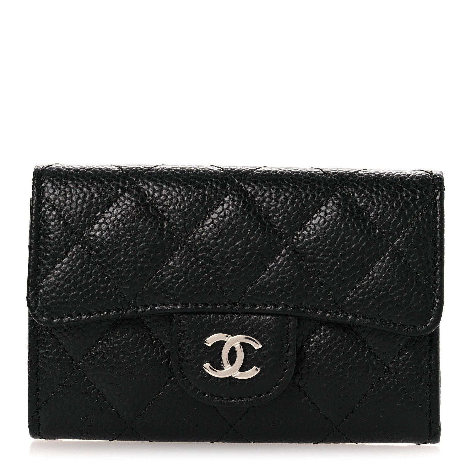 Caviar Quilted Flap  Holder Wallet Black