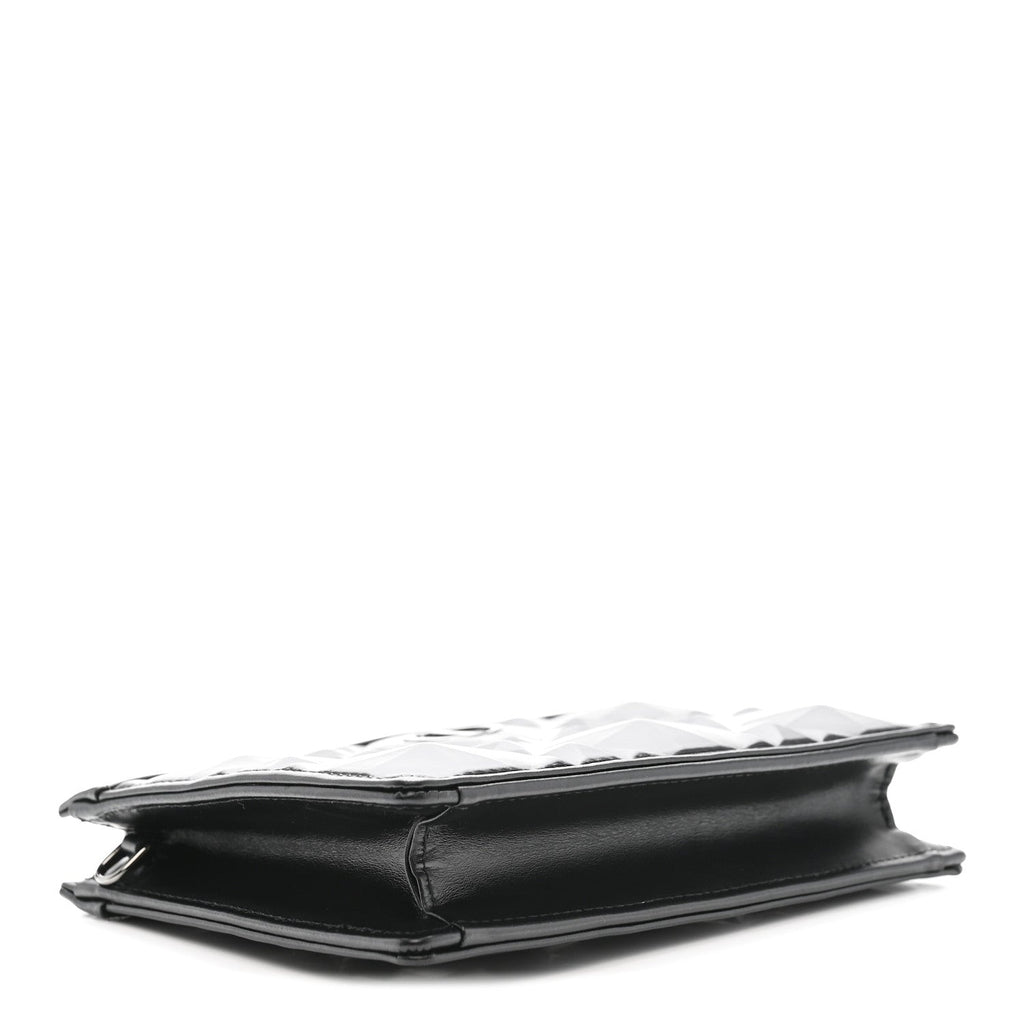 Calfskin Macrocannage Diamond Caro Zipped Pouch With Chain Black