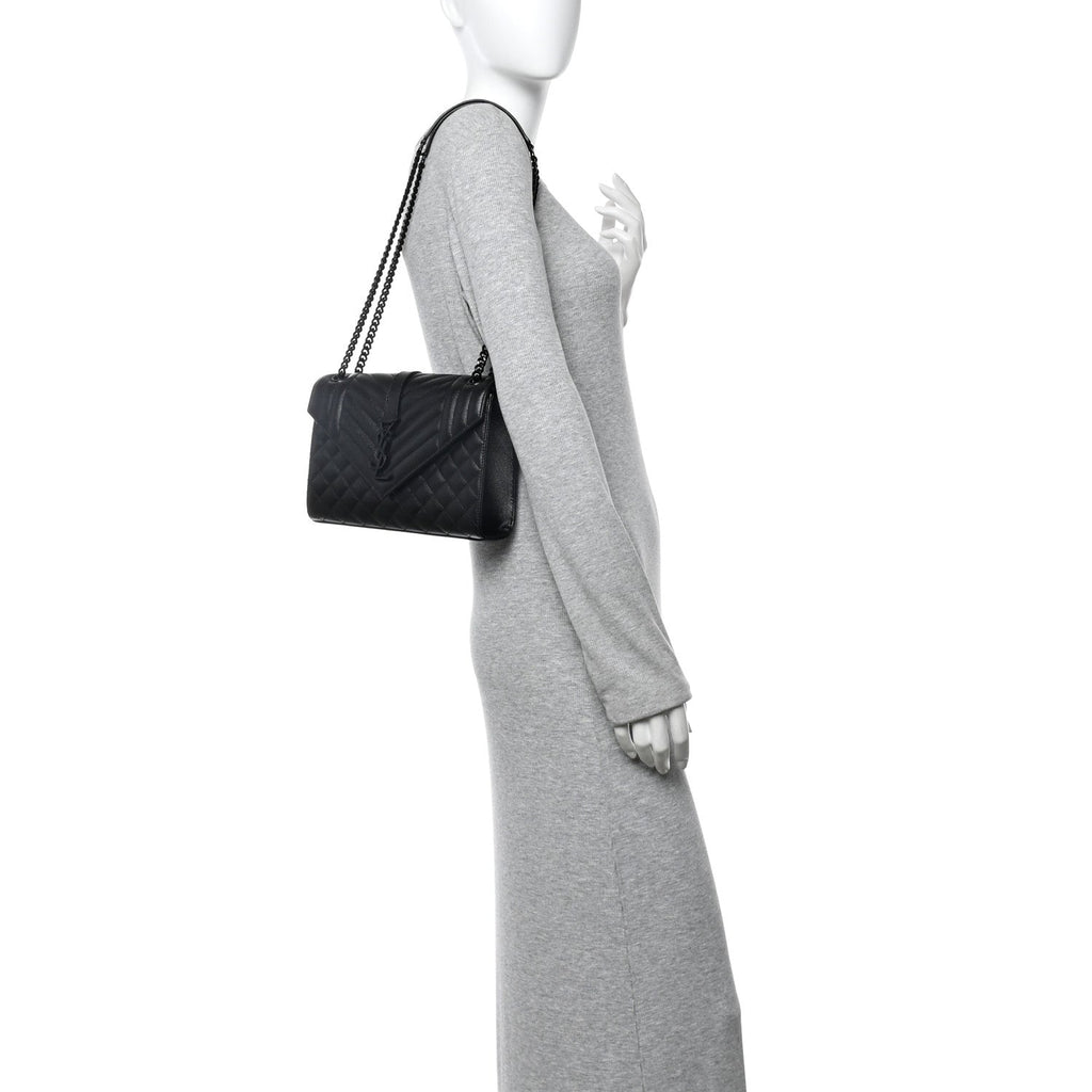 Grain De Poudre Textured Mixed Matelasse Triquilt Medium Monogram Monochrome Satchel Black