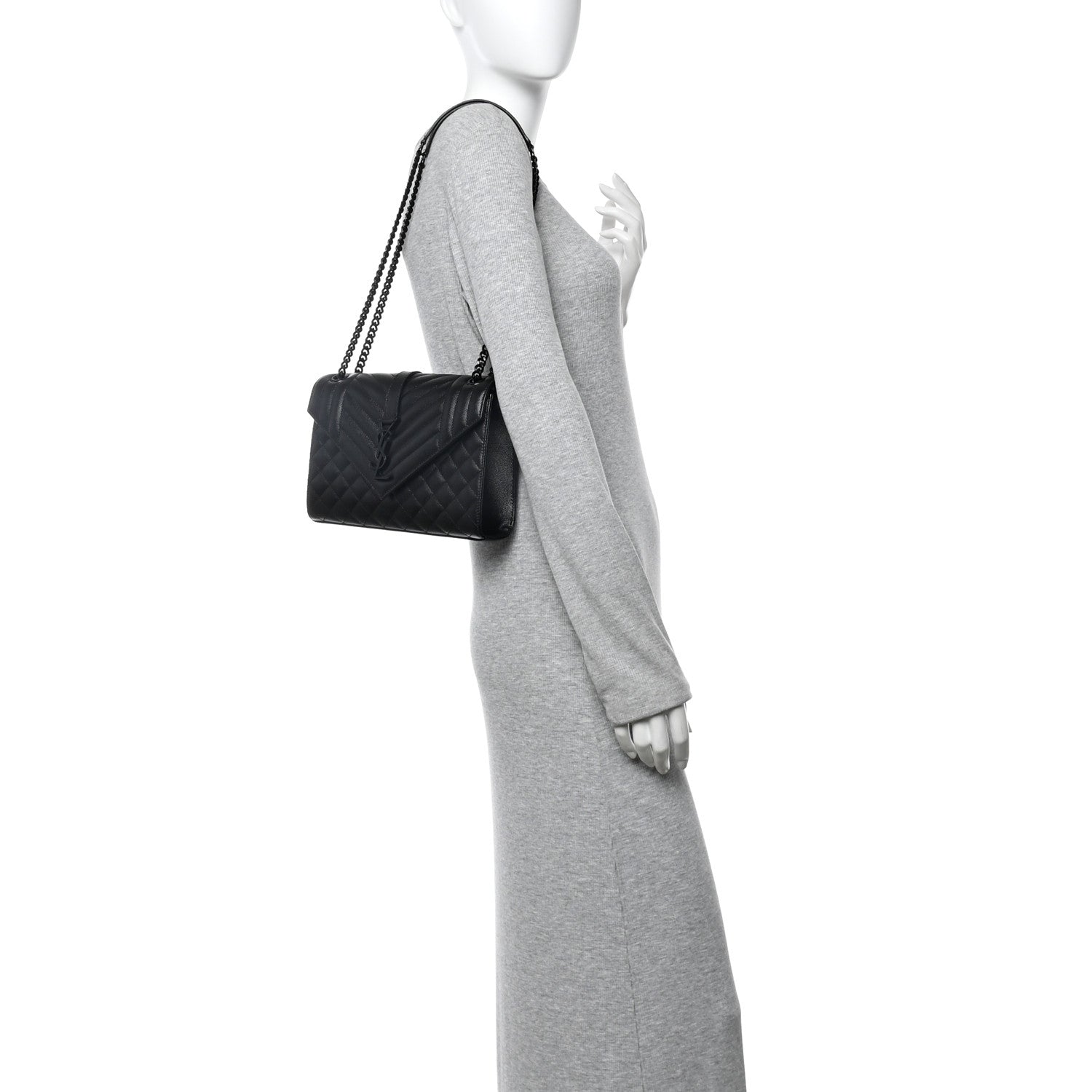 Grain De Poudre Textured Mixed Matelasse Triquilt Medium Monogram Monochrome Satchel Black