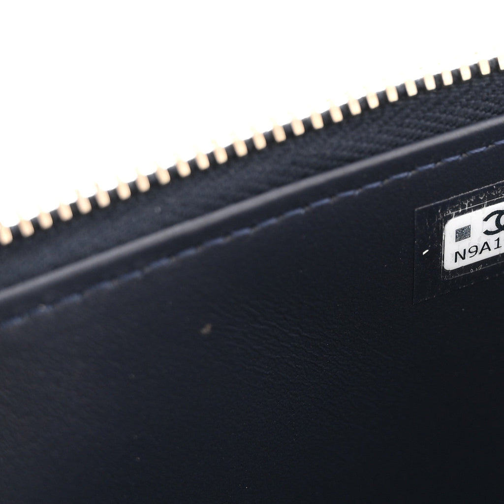 Denim Quilted Vanity Case With Chain Dark Blue