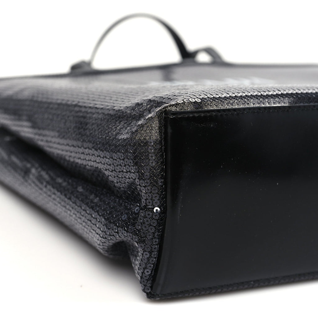 Mesh Sequin Spazzolato Logo Tote Black