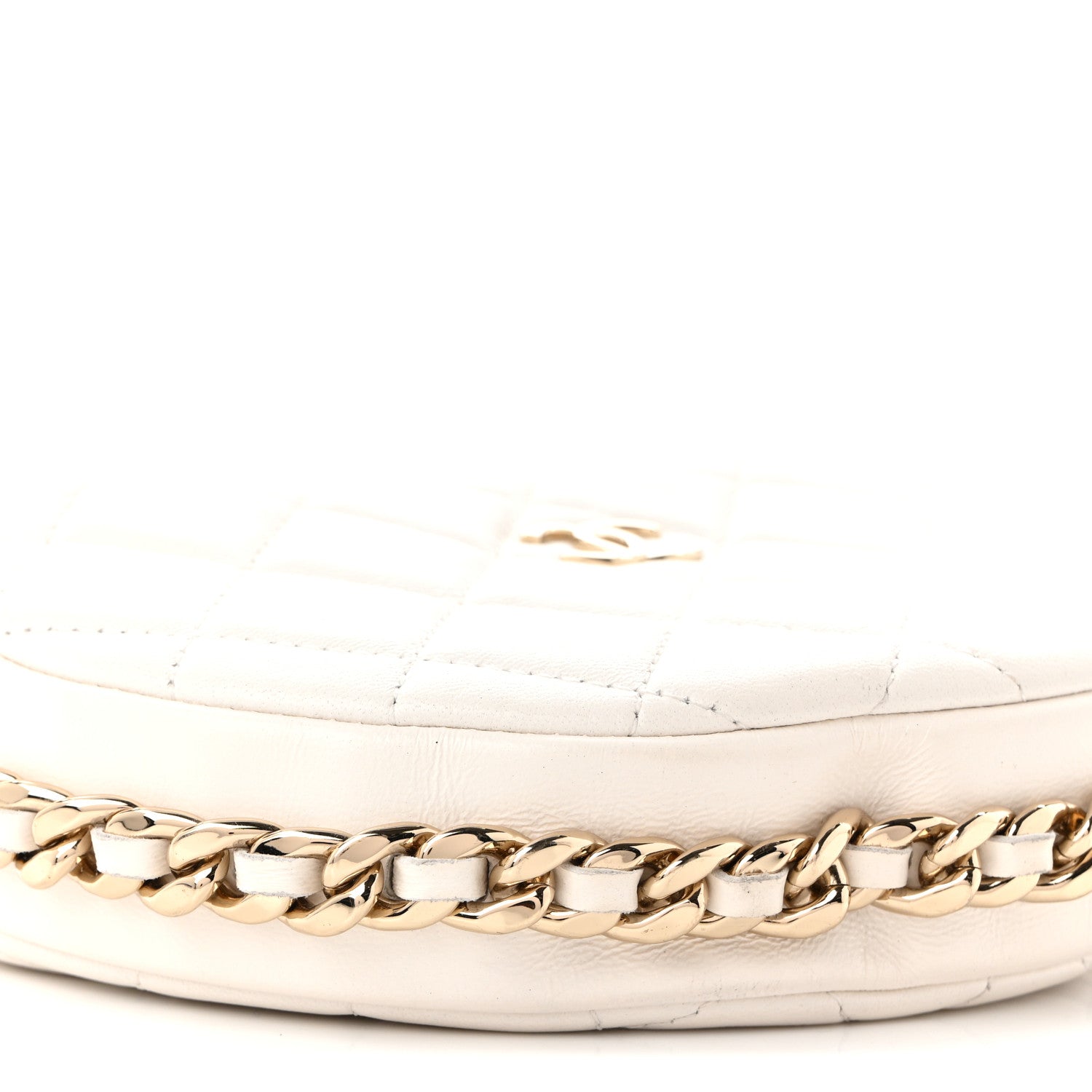 Lambskin Quilted Chain Around Pouch Hobo White