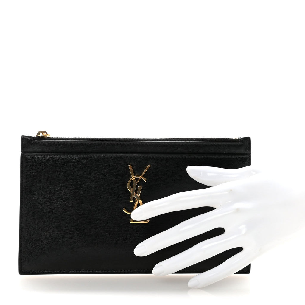 Smooth Calfskin Monogram Zip Bill Pouch Black
