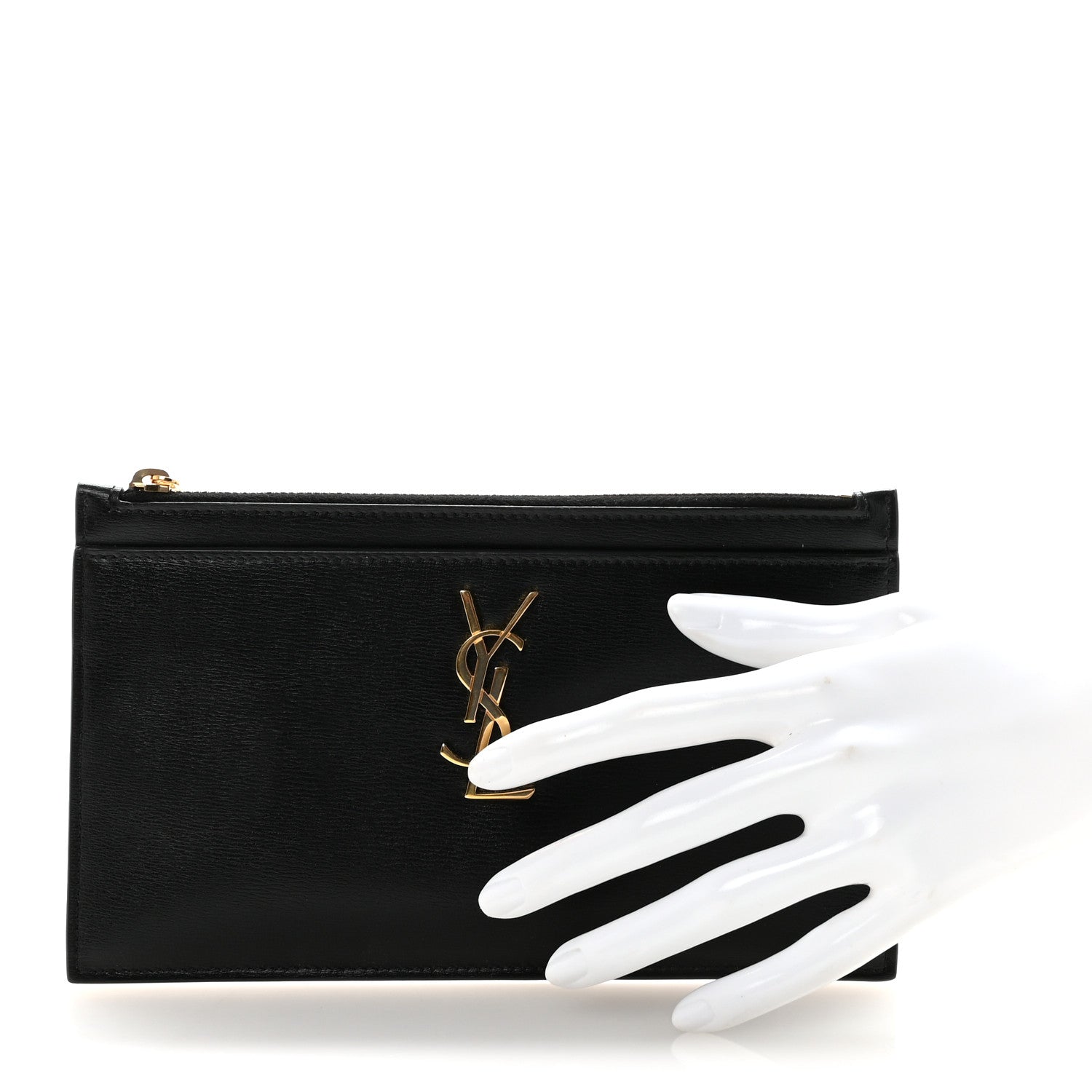 Smooth Calfskin Monogram Zip Bill Pouch Black