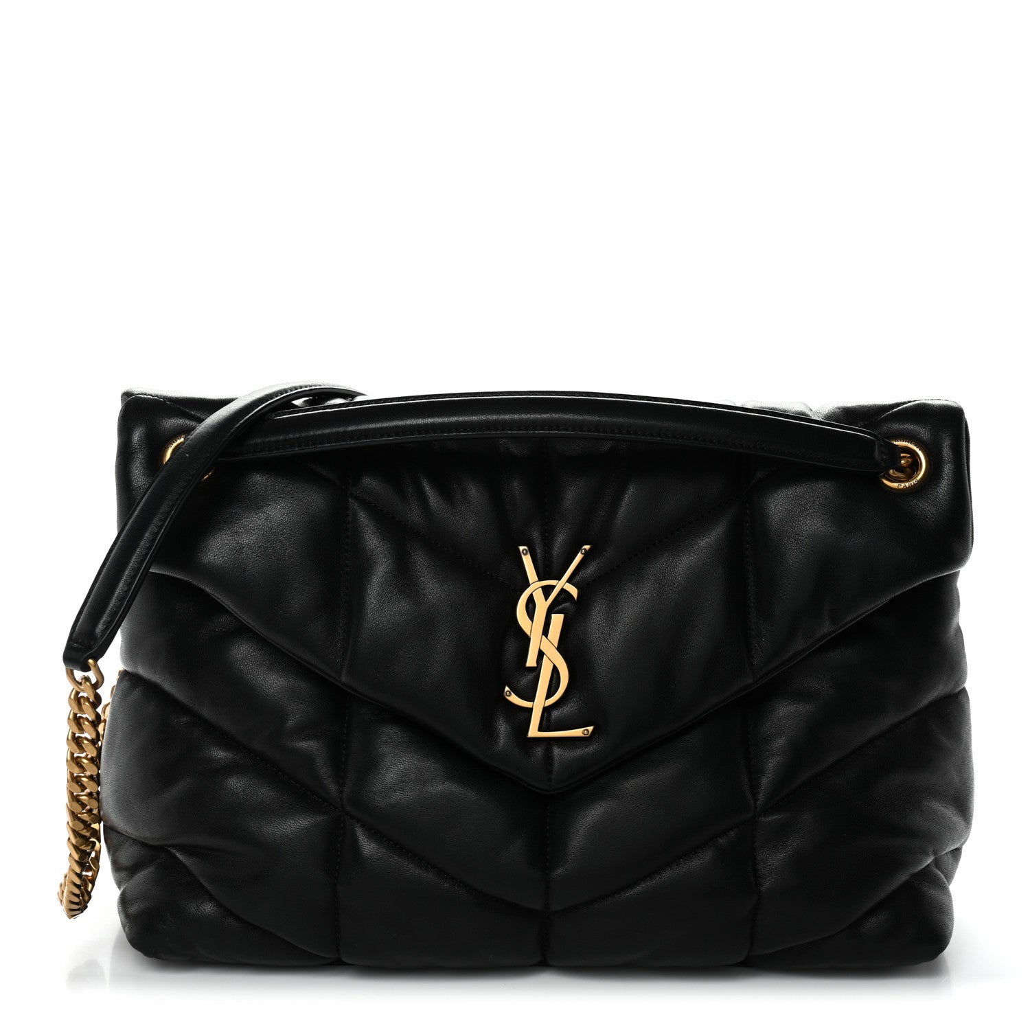 Lambskin Quilted Medium Loulou Puffer Monogram Chain Satchel Black