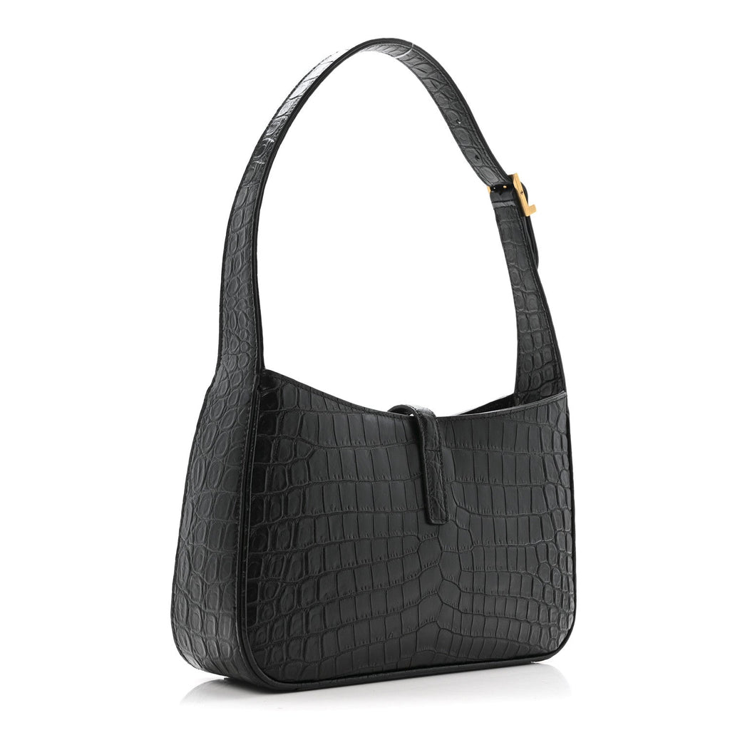 Calfskin Crocodile Embossed Le 5 A 7 Hobo Black