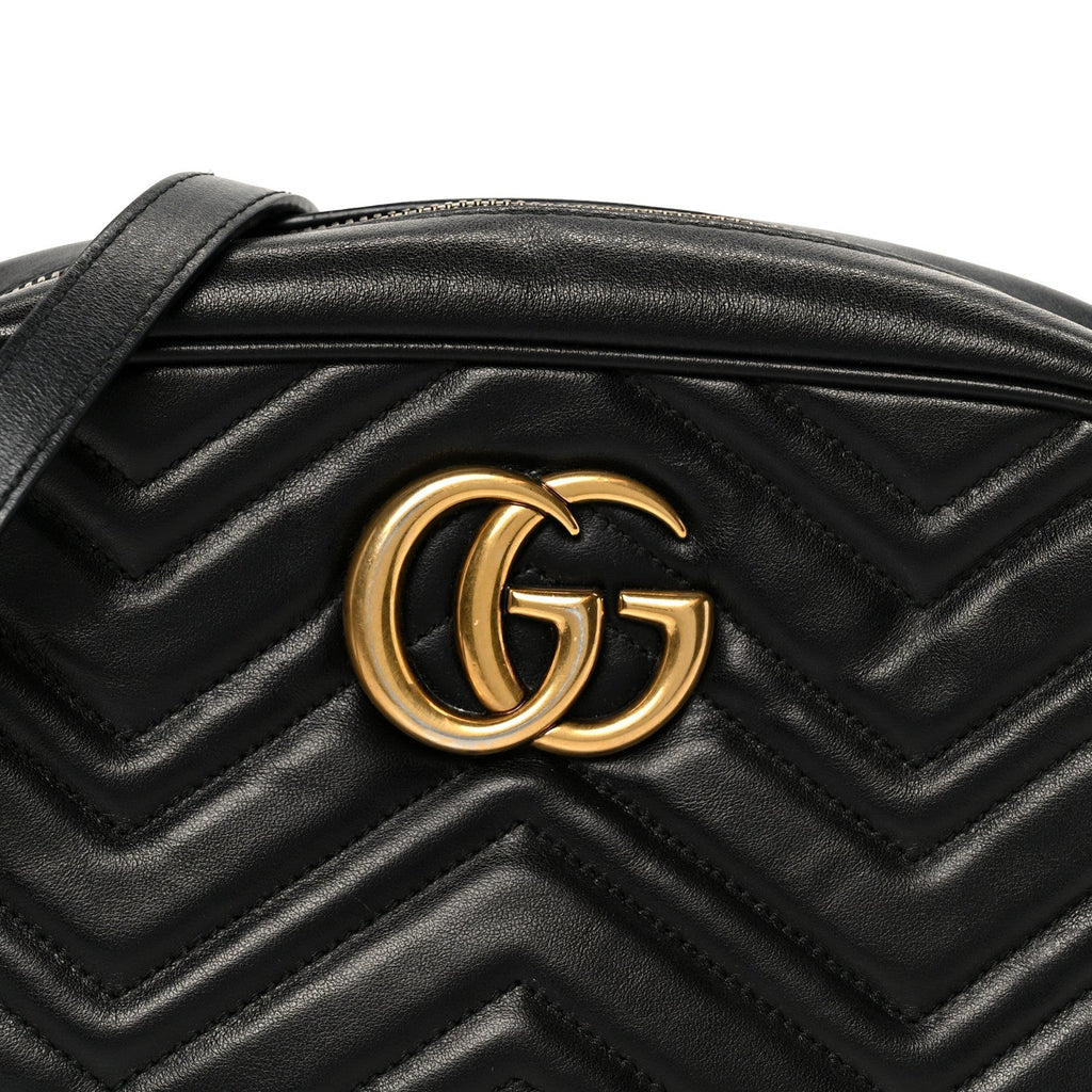 Calfskin Matelasse Small GG Marmont Chain Shoulder Bag Black