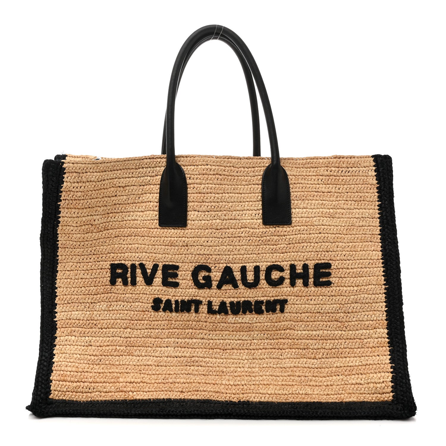 Raffia Calfskin Rive Gauche Tote Naturale Black