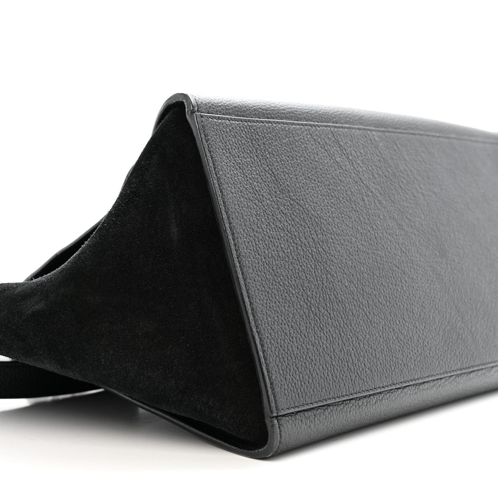 Drummed Calfskin Suede Medium Trapeze Black