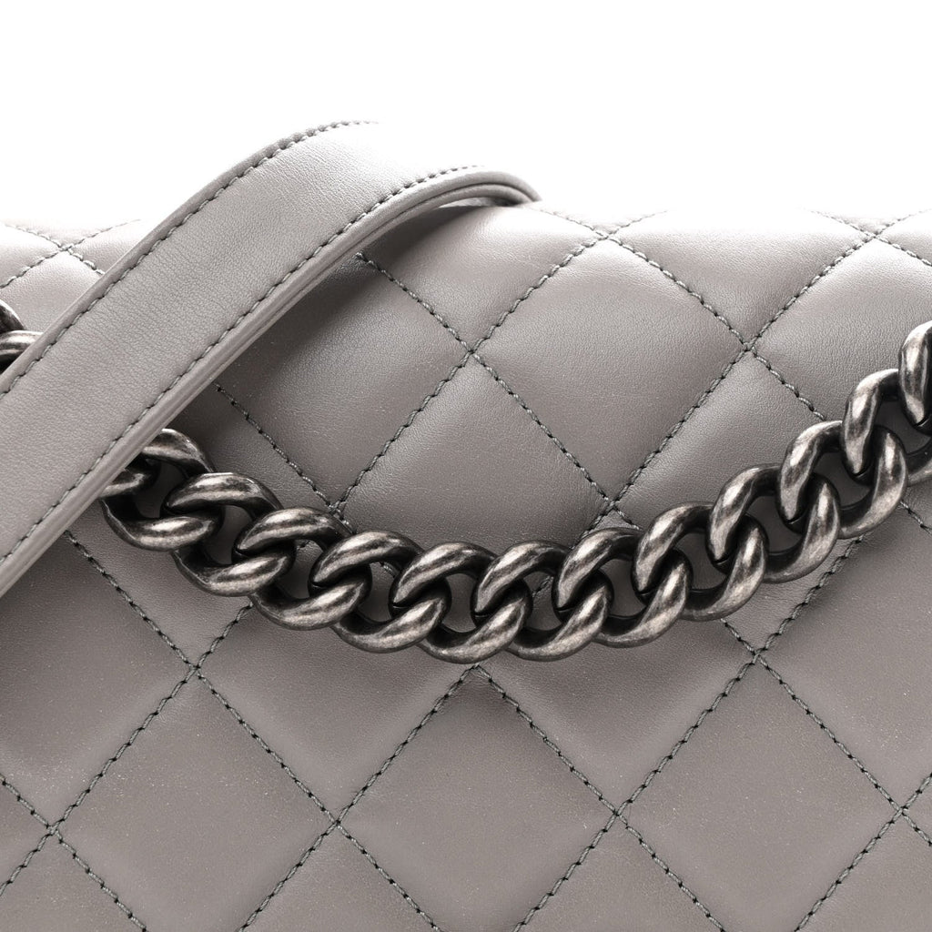 Calfskin Quilted Medium Boy Flap Grey
