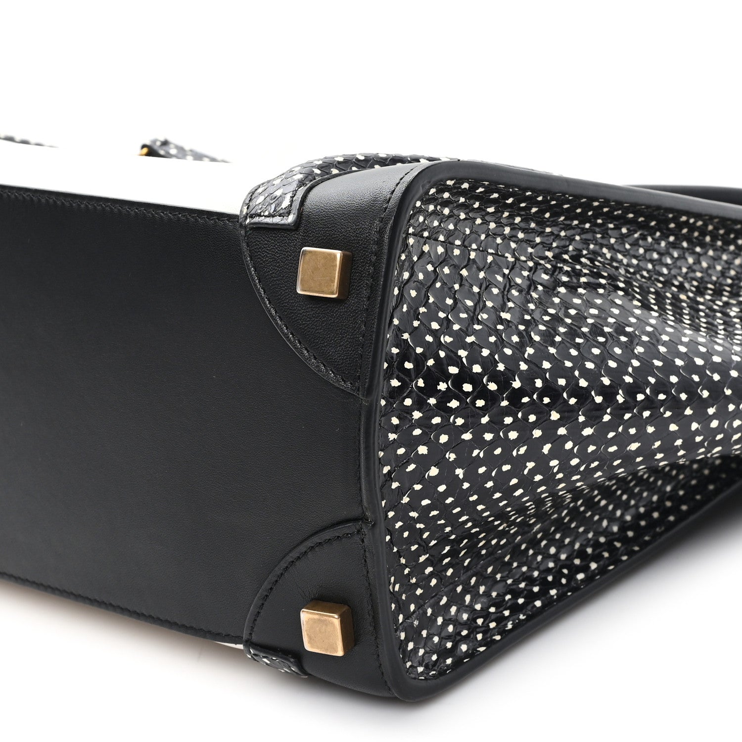 Polka Dot Snakeskin Smooth Calfskin Micro Luggage Black White
