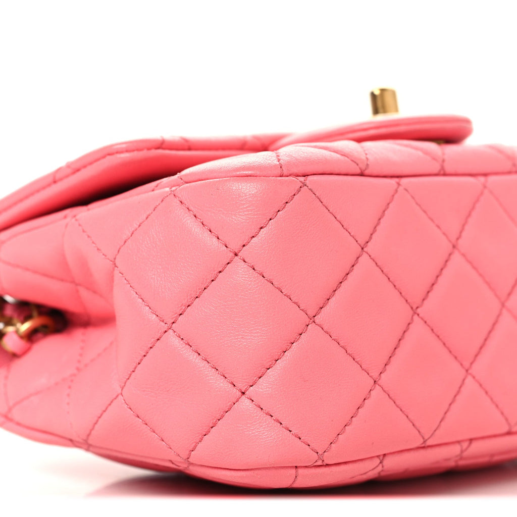 Lambskin Quilted Mini Pearl Crush Flap Pink