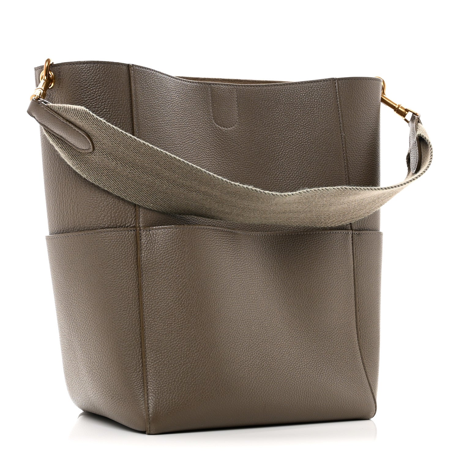 Soft Grained Calfskin Sangle Bucket Bag Taupe