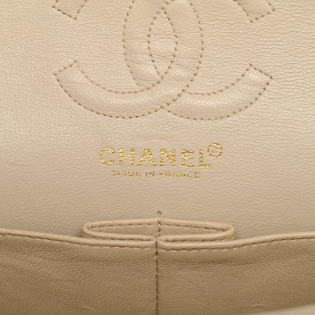 Caviar Quilted Small Double Flap Beige