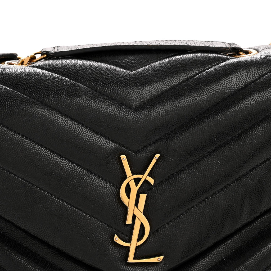Grain de Poudre Calfskin Y Quilted Monogram Medium Loulou Chain Satchel Black