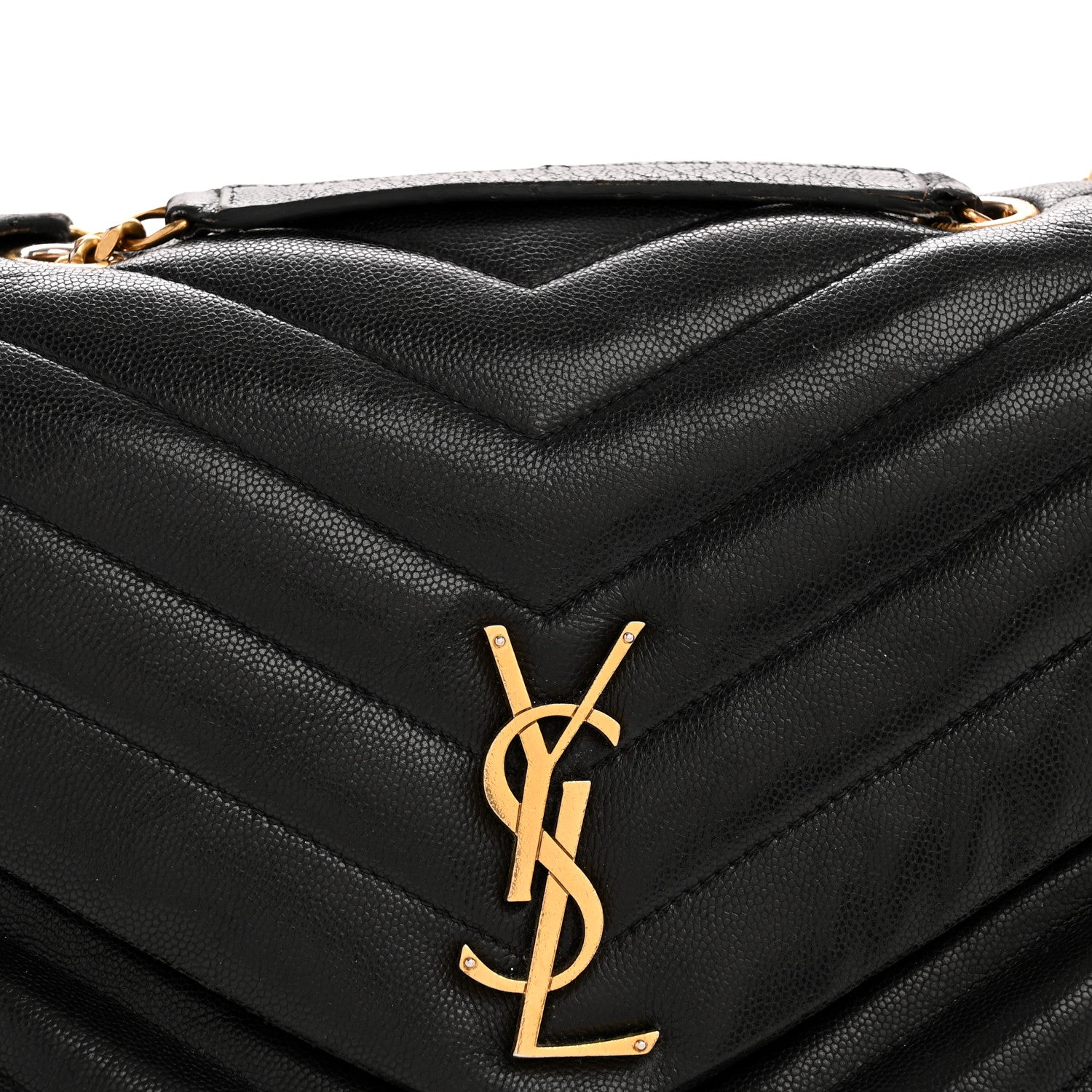 Grain de Poudre Calfskin Y Quilted Monogram Medium Loulou Chain Satchel Black