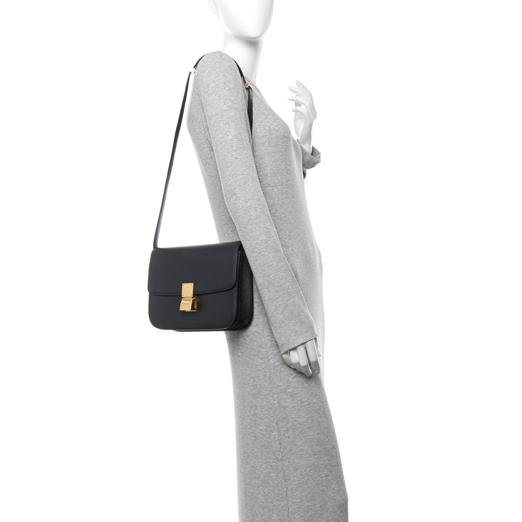 Liege Calfskin Medium Classic Box Flap Bag Black
