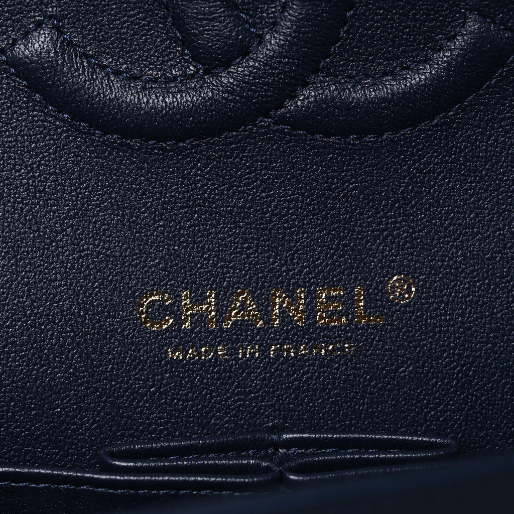 Lambskin Quilted Medium Double Flap Navy