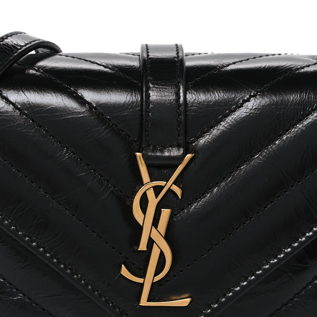 Shiny Calfskin Matelasse Chevron Monogram Mini College Bag Black