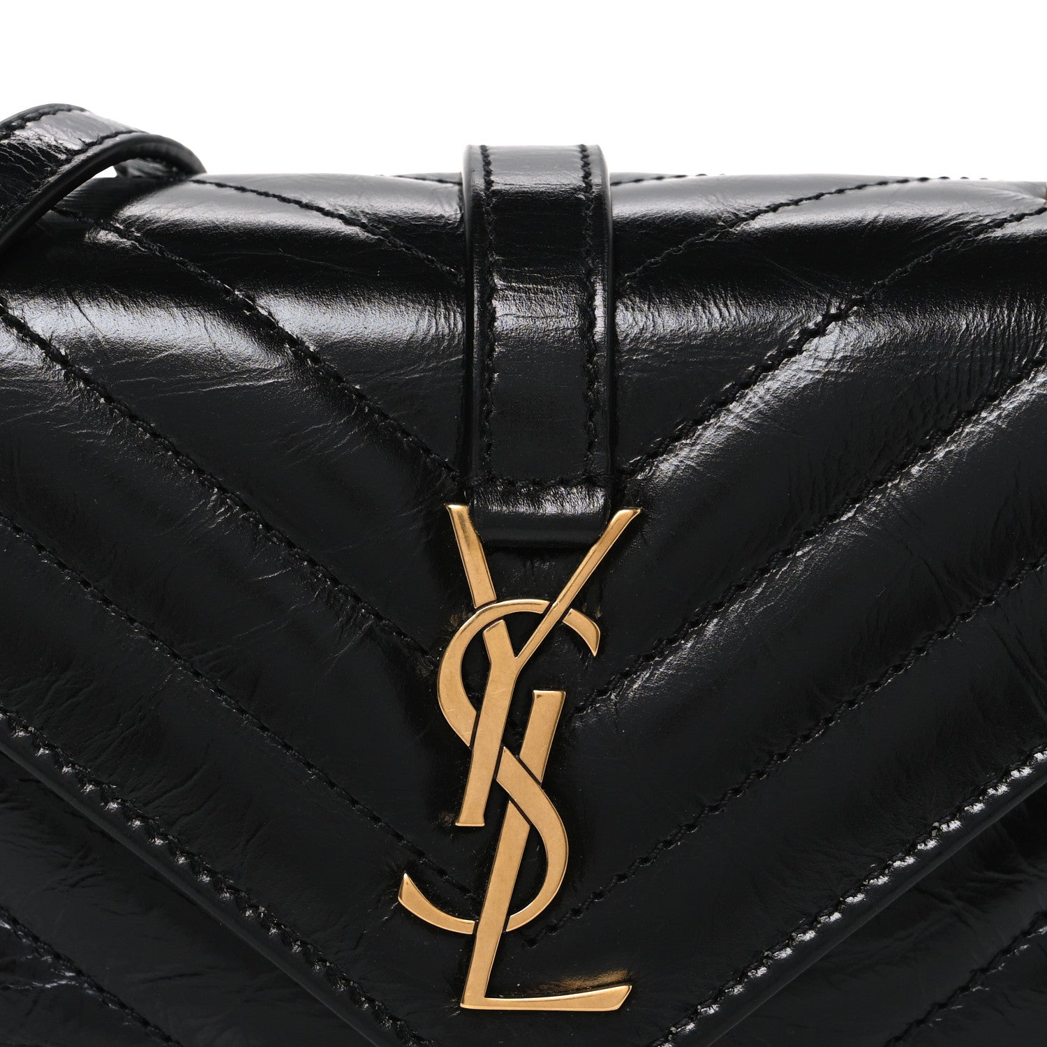 Shiny Calfskin Matelasse Chevron Monogram Mini College Bag Black