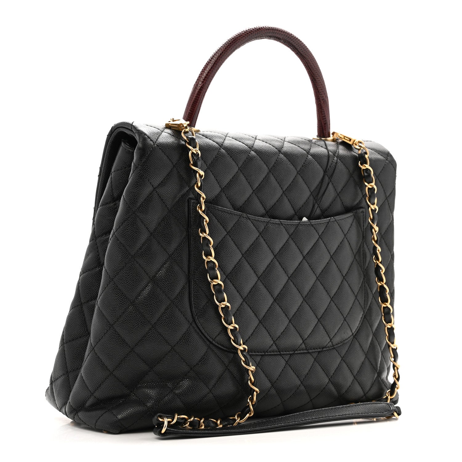 Caviar Lizard Quilted Large Coco Handle Flap Black
