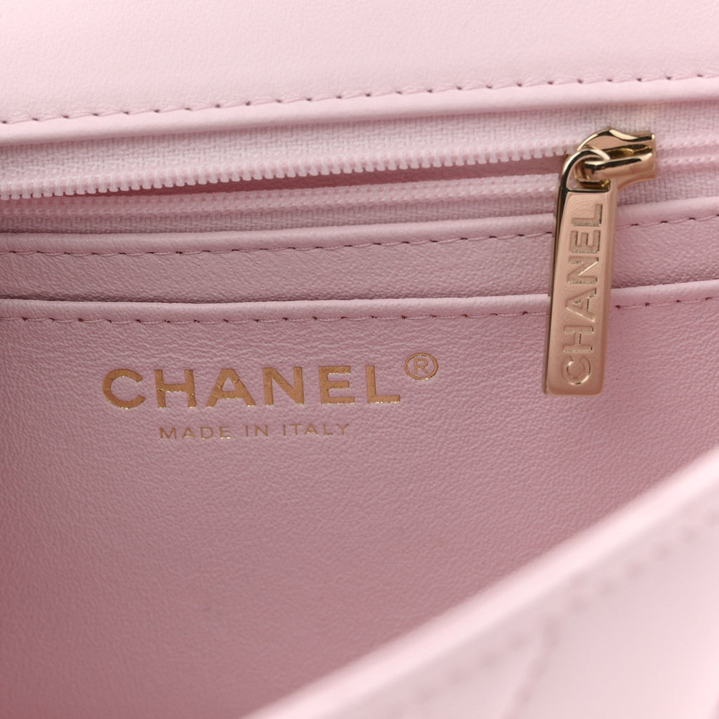 Lambskin Quilted Mini Top Handle Rectangular Flap Light Pink