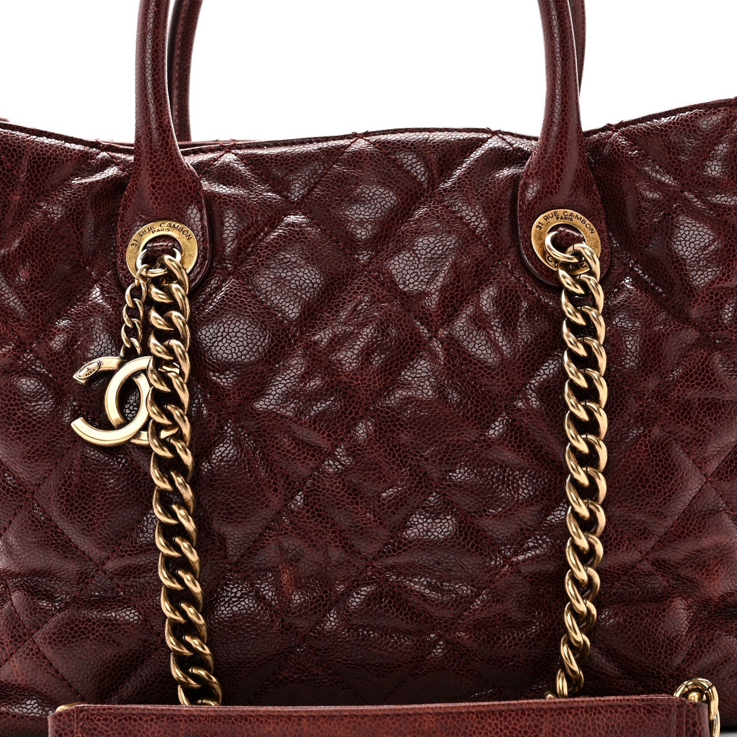 Glazed Caviar Quilted Small Shiva Tote Burgundy