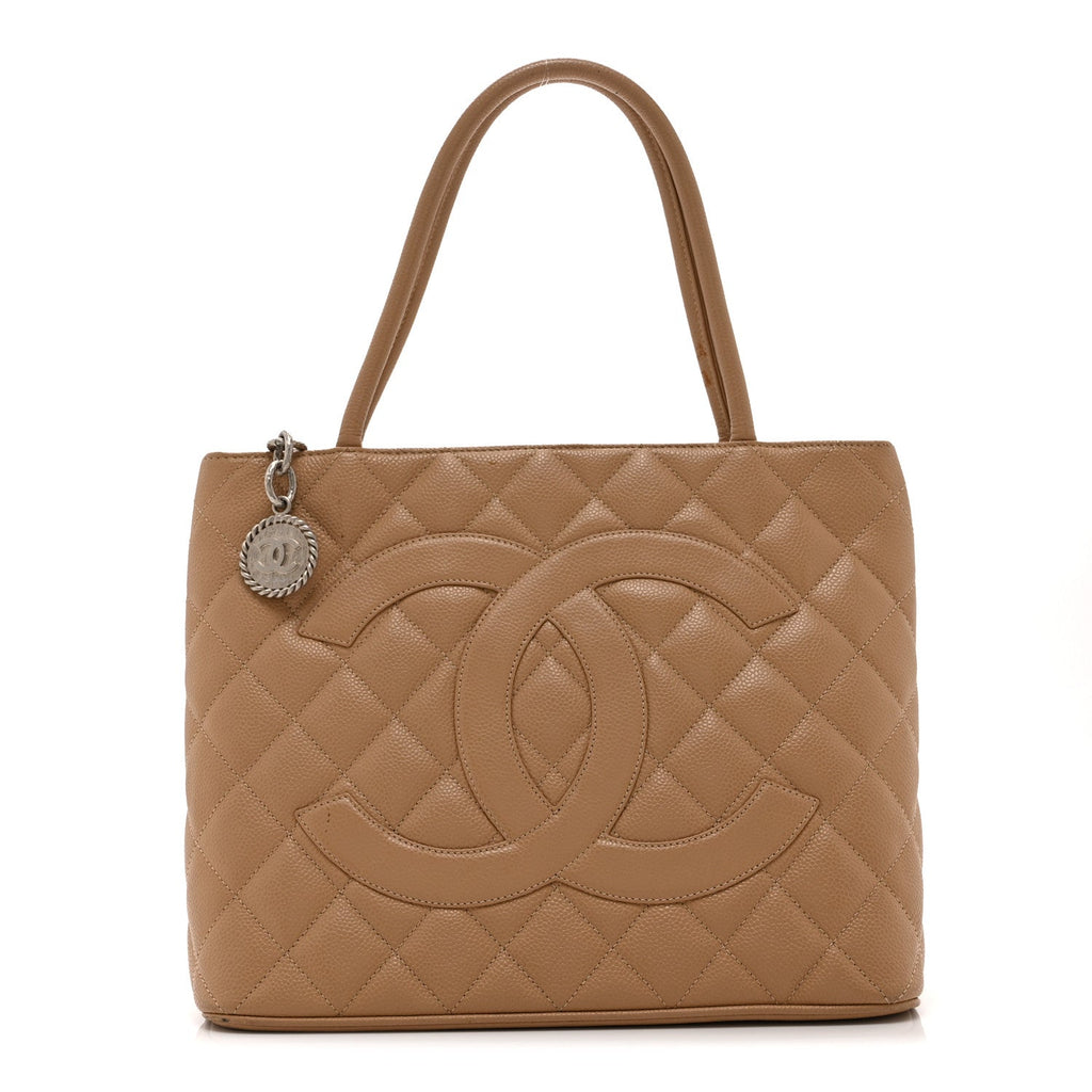 Caviar Quilted Medallion Tote Beige