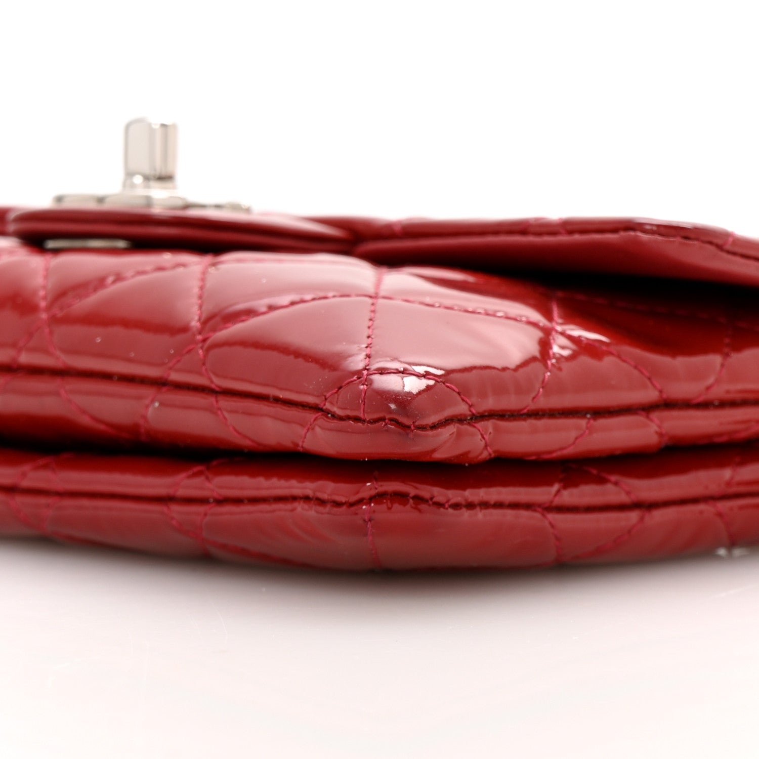 Patent Quilted Mini Flap Clutch With Chain  Red