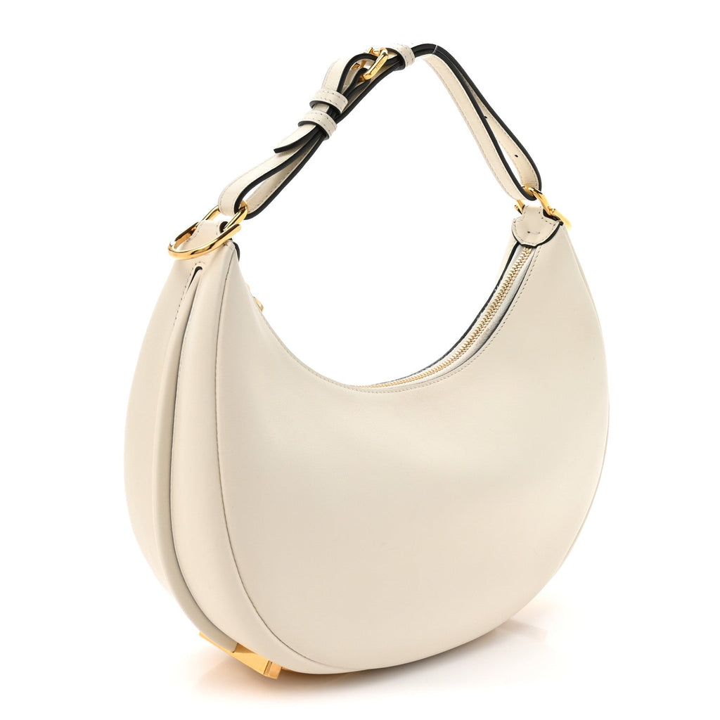 Vitello Grace Matte Small Fendigraphy Hobo Bag White Ice