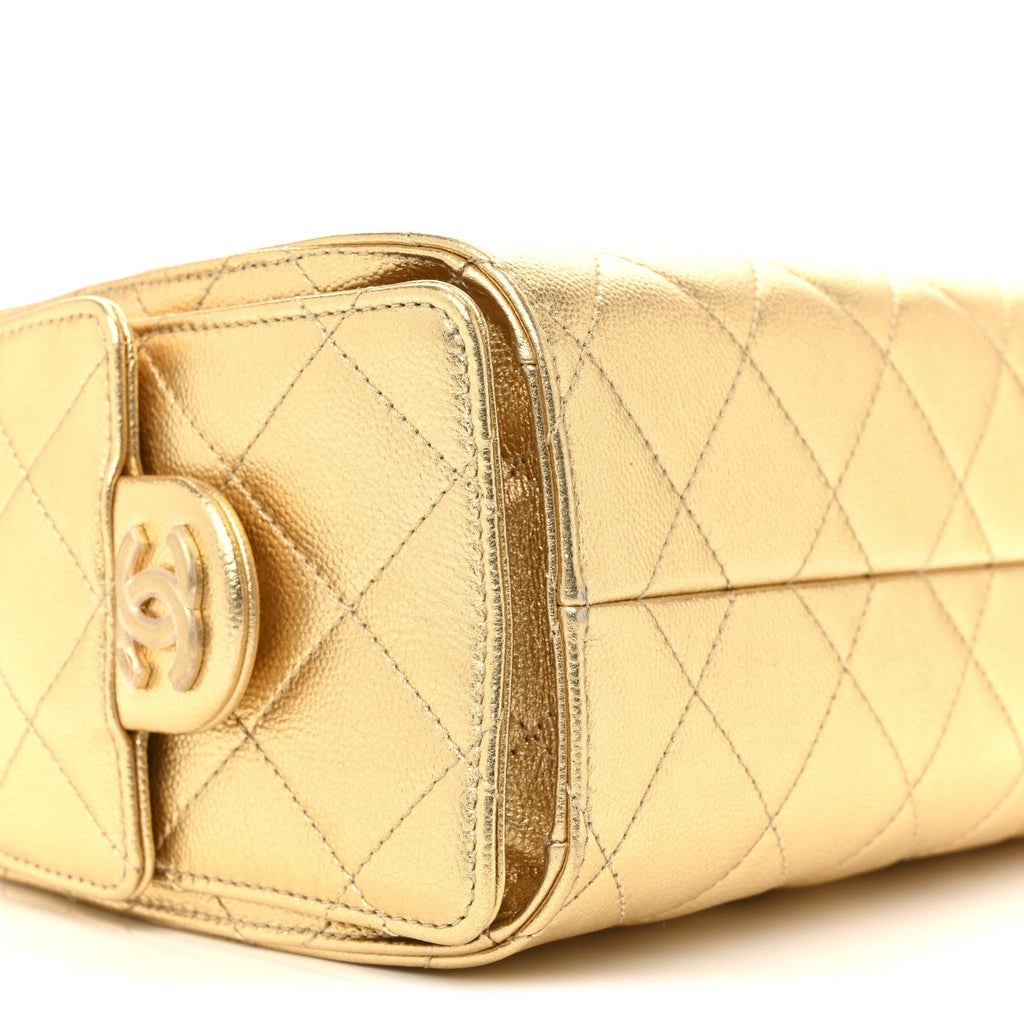 Metallic Caviar Quilted Mini Chanel 25 Handbag Gold